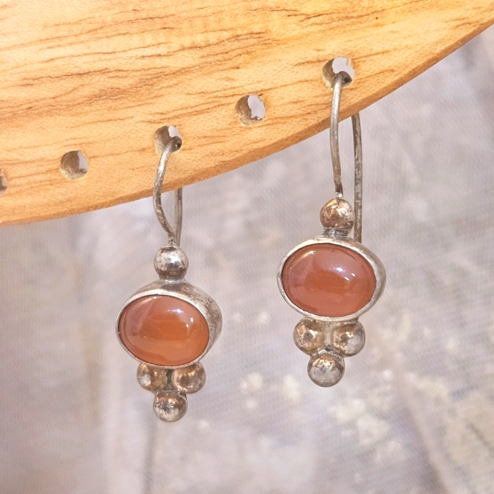 925 Vintage Carnelian Natural Stone Sterling Silver Earrings
